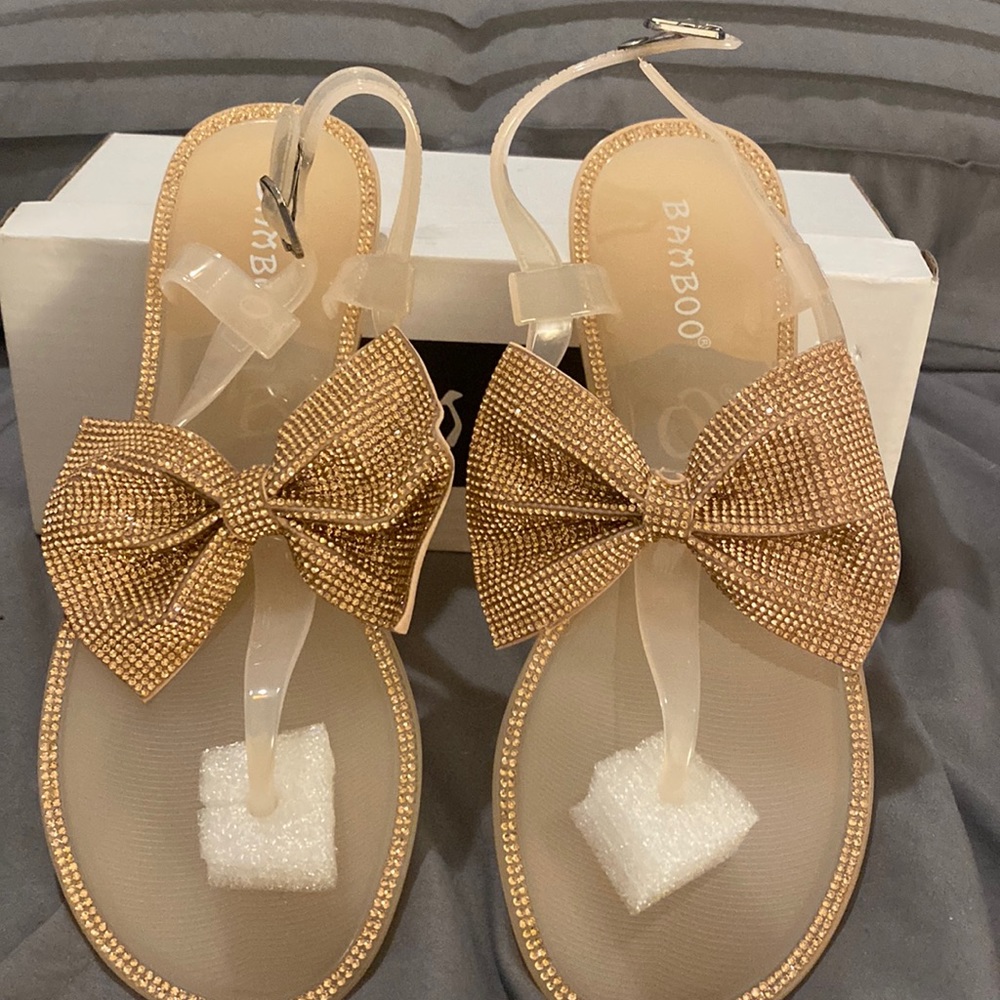 Bamboo Brand Rose Gold Rhinestone Jelly Sandals